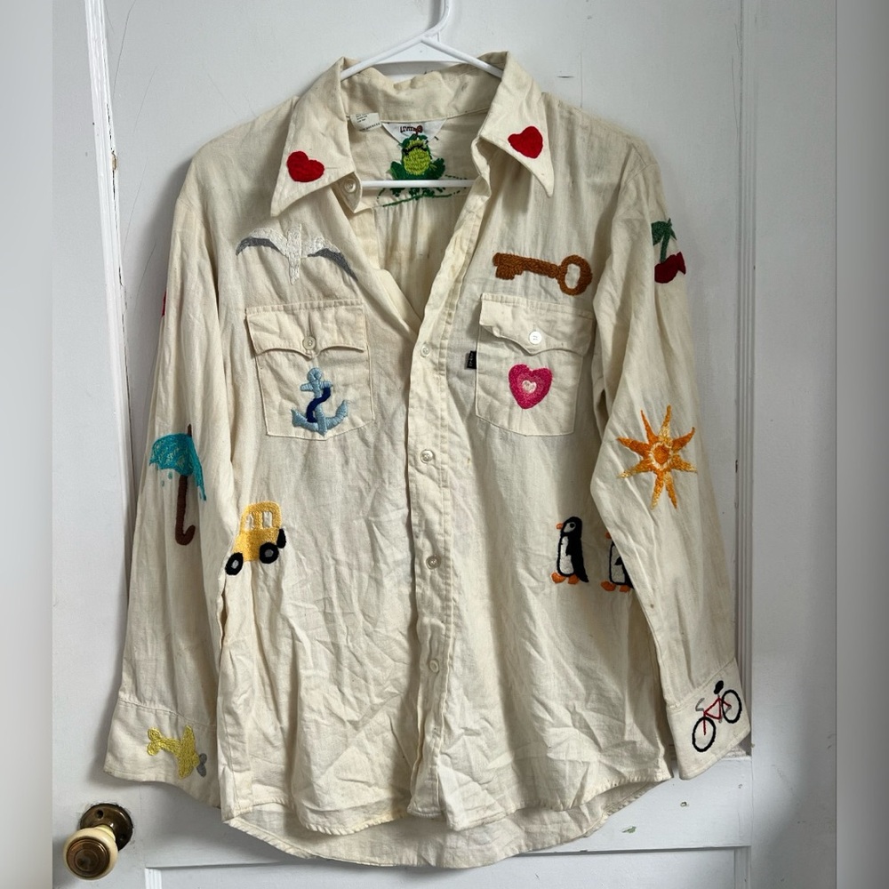 Vintage 60's 70's Big E Levi's Embroidered Rodeo Art To Wear Western RARE Shirt
